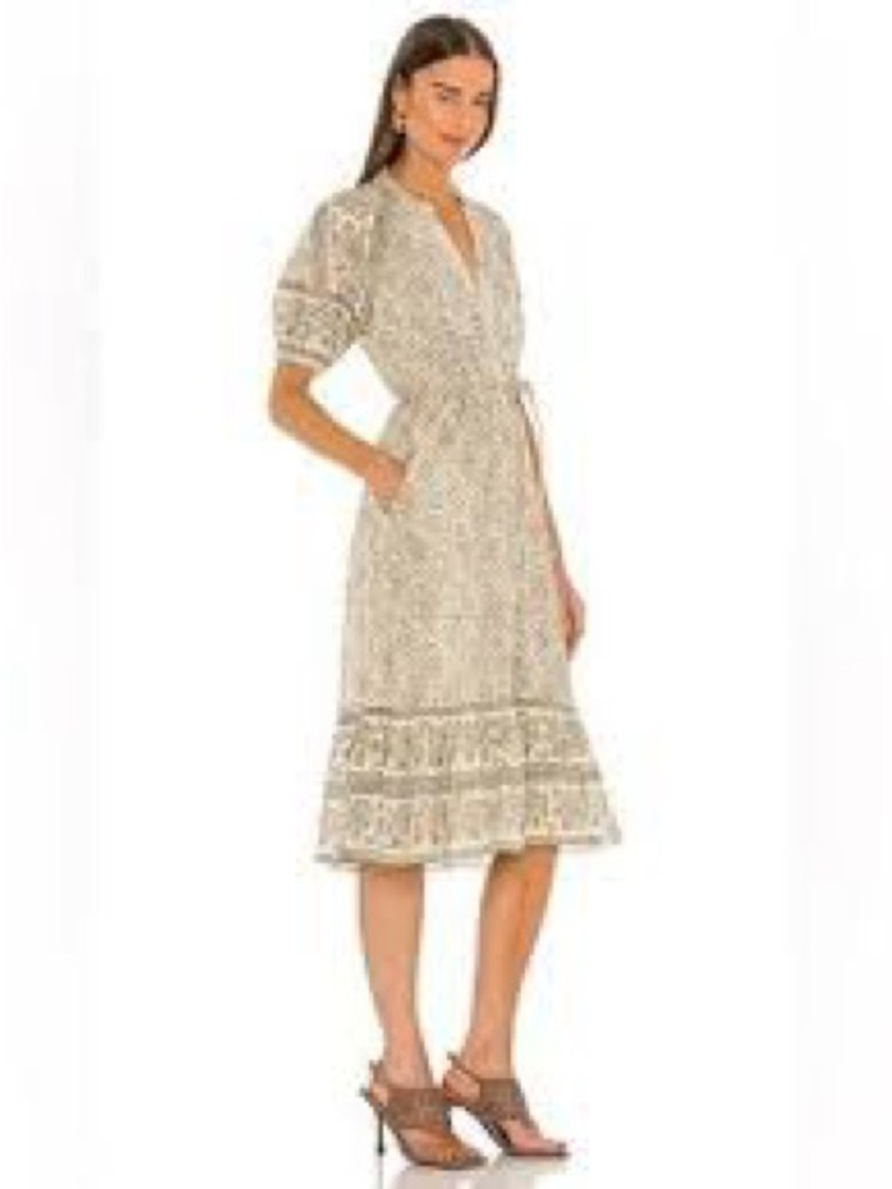 Cleobella Cream Floral Midi Dress with Tie Waist